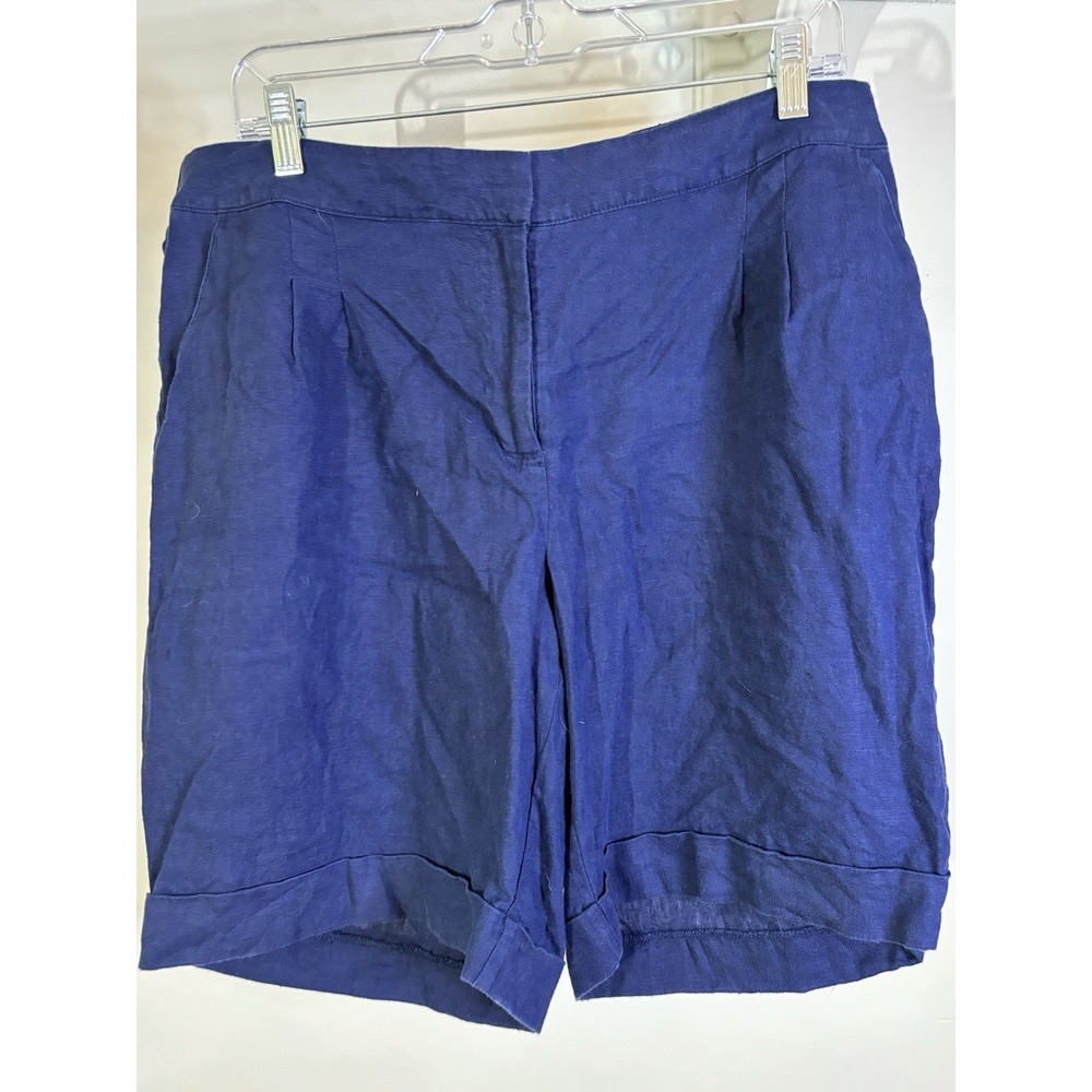 BODEN Navy Blue Linen Bermuda Shorts 12 Preppy Nautical Coastal Beach